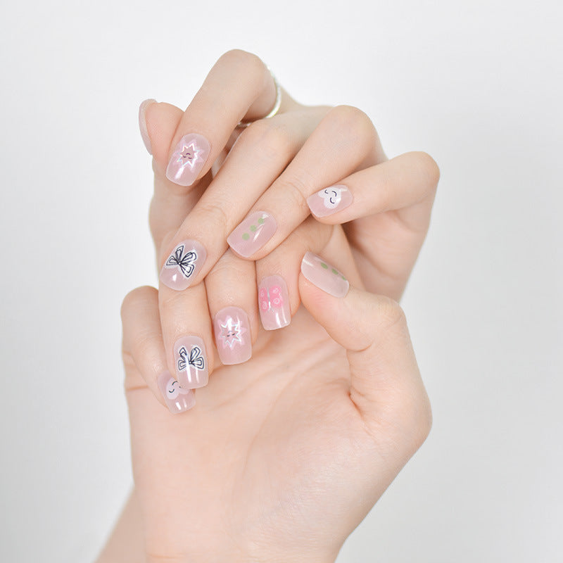 Xiantai UV Gel Nail Art Patches Semi-Cured Light Therapy Nail Stickers Waterproof 16 Finger Half Cured Nail Full Cover Wholesale