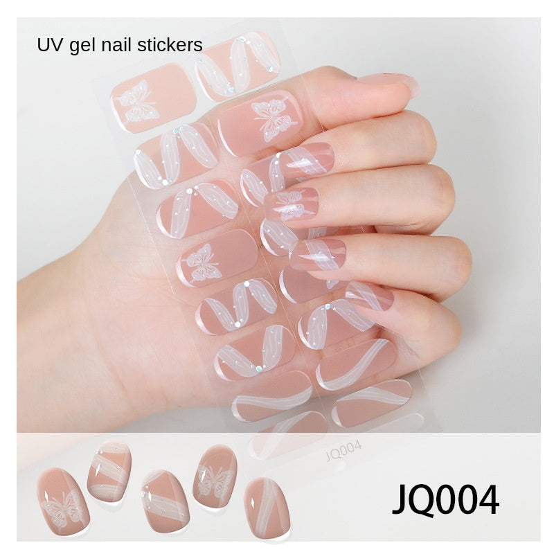 Xiantai UV Gel Nail Art Patches Semi-Cured Light Therapy Nail Stickers Waterproof 16 Finger Half Cured Nail Full Cover Wholesale