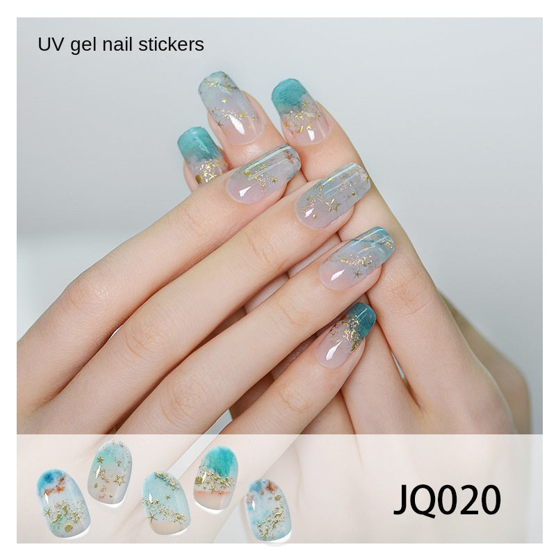 Xiantai UV Gel Nail Art Patches Semi-Cured Light Therapy Nail Stickers Waterproof 16 Finger Half Cured Nail Full Cover Wholesale