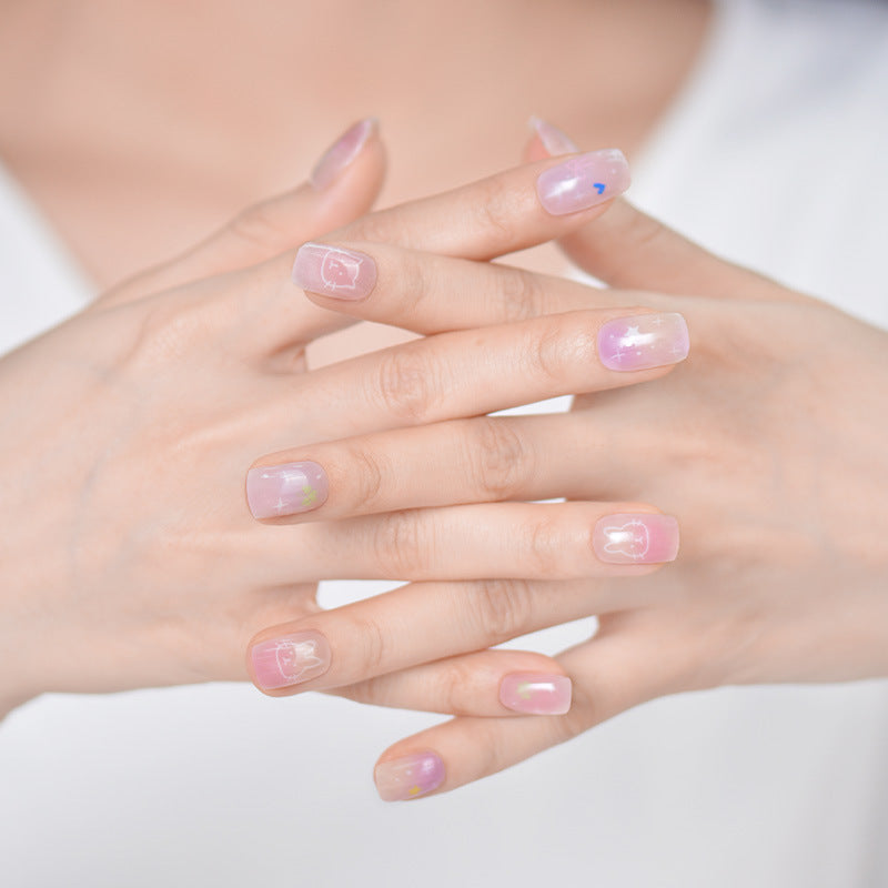 Xiantai UV Gel Nail Art Patches Semi-Cured Light Therapy Nail Stickers Waterproof 16 Finger Half Cured Nail Full Cover Wholesale