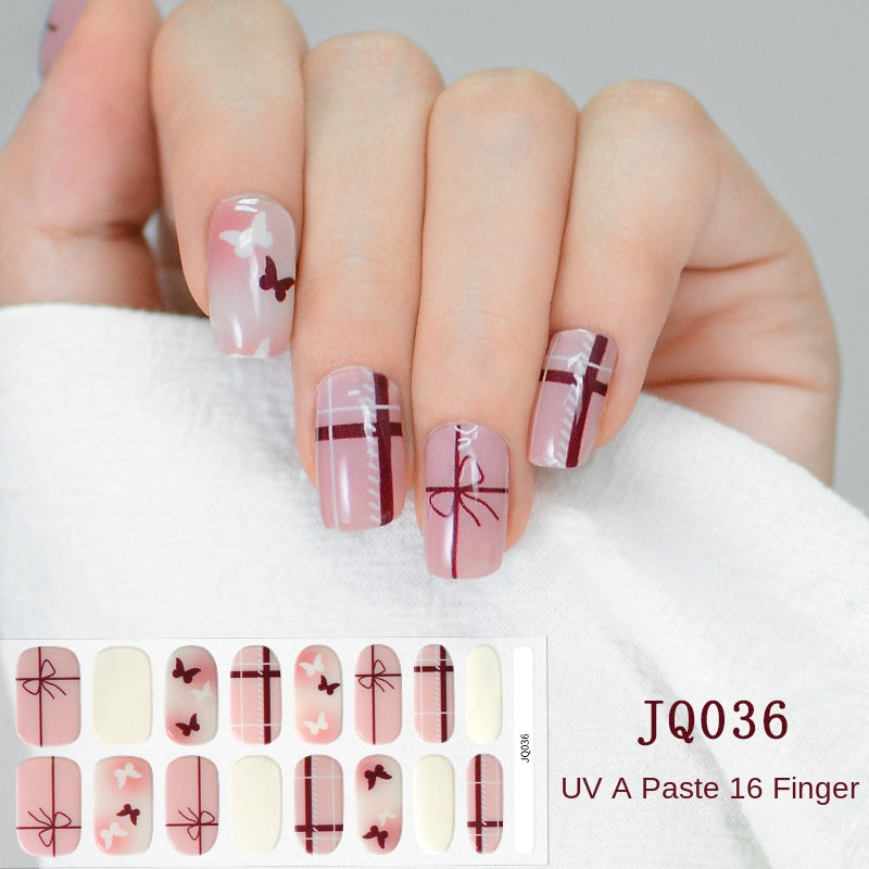 Xiantai UV Gel Nail Art Patches Semi-Cured Light Therapy Nail Stickers Waterproof 16 Finger Half Cured Nail Full Cover Wholesale