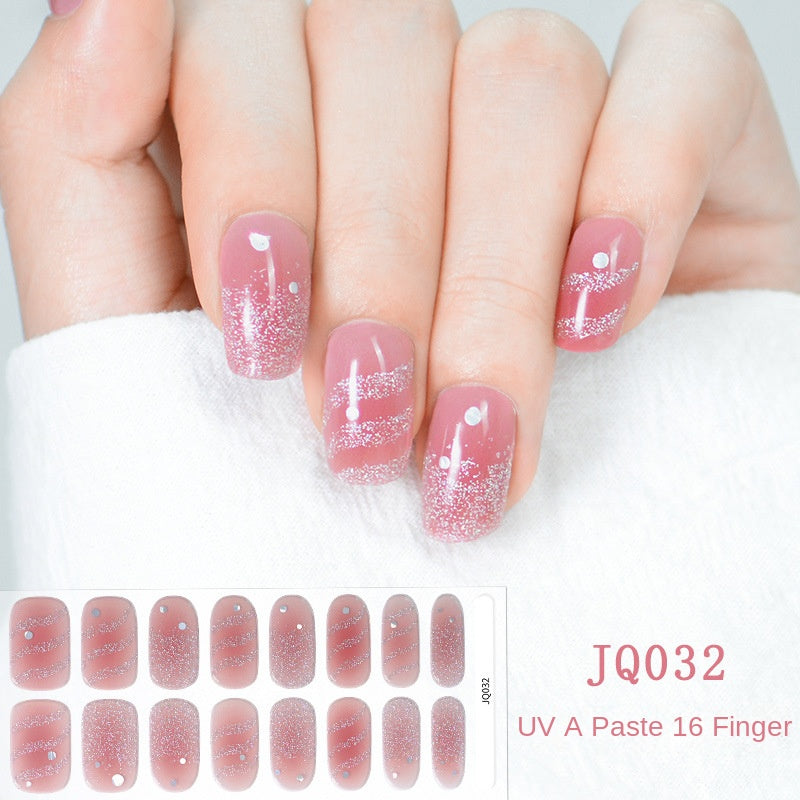 Xiantai UV Gel Nail Art Patches Semi-Cured Light Therapy Nail Stickers Waterproof 16 Finger Half Cured Nail Full Cover Wholesale
