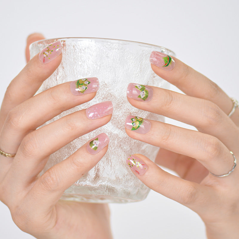 Xiantai UV Gel Nail Art Patches Semi-Cured Light Therapy Nail Stickers Waterproof 16 Finger Half Cured Nail Full Cover Wholesale