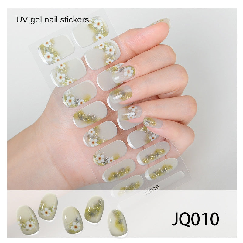 Xiantai UV Gel Nail Art Patches Semi-Cured Light Therapy Nail Stickers Waterproof 16 Finger Half Cured Nail Full Cover Wholesale