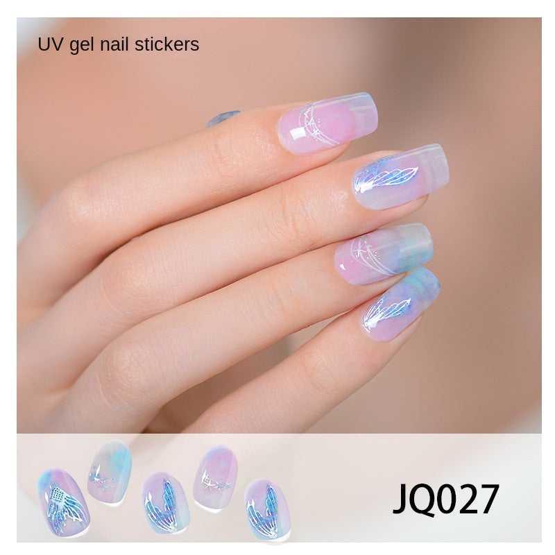 Xiantai UV Gel Nail Art Patches Semi-Cured Light Therapy Nail Stickers Waterproof 16 Finger Half Cured Nail Full Cover Wholesale