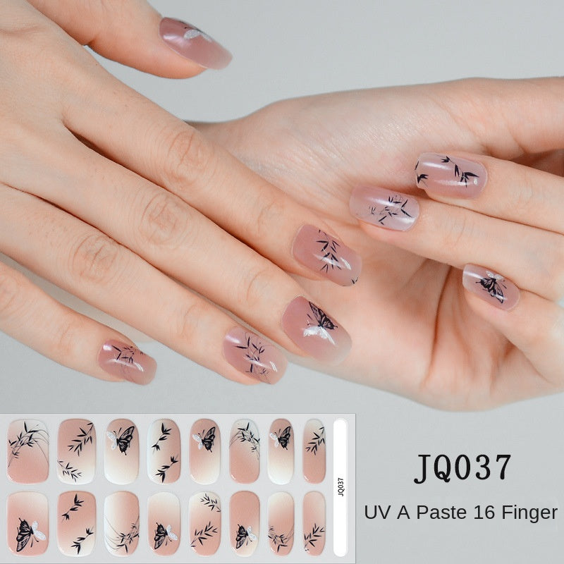 Xiantai UV Gel Nail Art Patches Semi-Cured Light Therapy Nail Stickers Waterproof 16 Finger Half Cured Nail Full Cover Wholesale