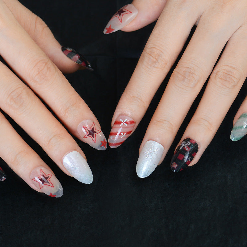 Xiantai UV Gel Nail Art Patches Semi-Cured Light Therapy Nail Stickers Waterproof 16 Finger Half Cured Nail Full Cover Wholesale