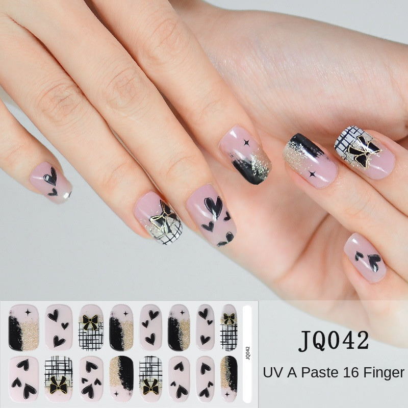 Xiantai UV Gel Nail Art Patches Semi-Cured Light Therapy Nail Stickers Waterproof 16 Finger Half Cured Nail Full Cover Wholesale