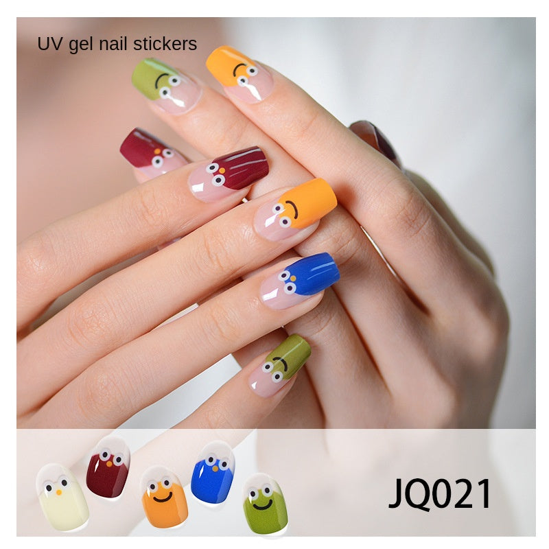 Xiantai UV Gel Nail Art Patches Semi-Cured Light Therapy Nail Stickers Waterproof 16 Finger Half Cured Nail Full Cover Wholesale