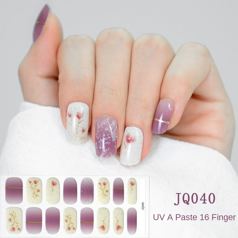 Xiantai UV Gel Nail Art Patches Semi-Cured Light Therapy Nail Stickers Waterproof 16 Finger Half Cured Nail Full Cover Wholesale