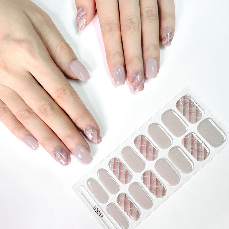 Xiantai UV Gel Nail Art Patches Semi-Cured Light Therapy Nail Stickers Waterproof 16 Finger Half Cured Nail Full Cover Wholesale