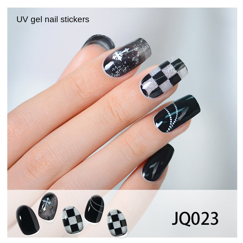 Xiantai UV Gel Nail Art Patches Semi-Cured Light Therapy Nail Stickers Waterproof 16 Finger Half Cured Nail Full Cover Wholesale