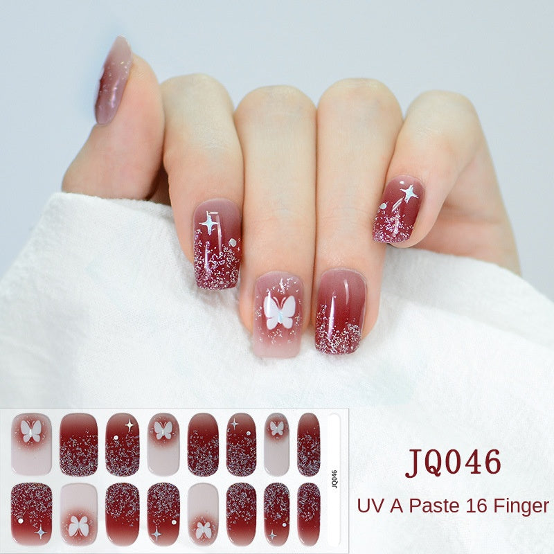 Xiantai UV Gel Nail Art Patches Semi-Cured Light Therapy Nail Stickers Waterproof 16 Finger Half Cured Nail Full Cover Wholesale