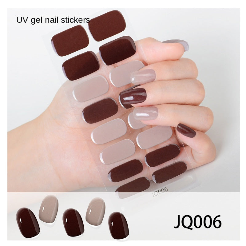 Xiantai UV Gel Nail Art Patches Semi-Cured Light Therapy Nail Stickers Waterproof 16 Finger Half Cured Nail Full Cover Wholesale