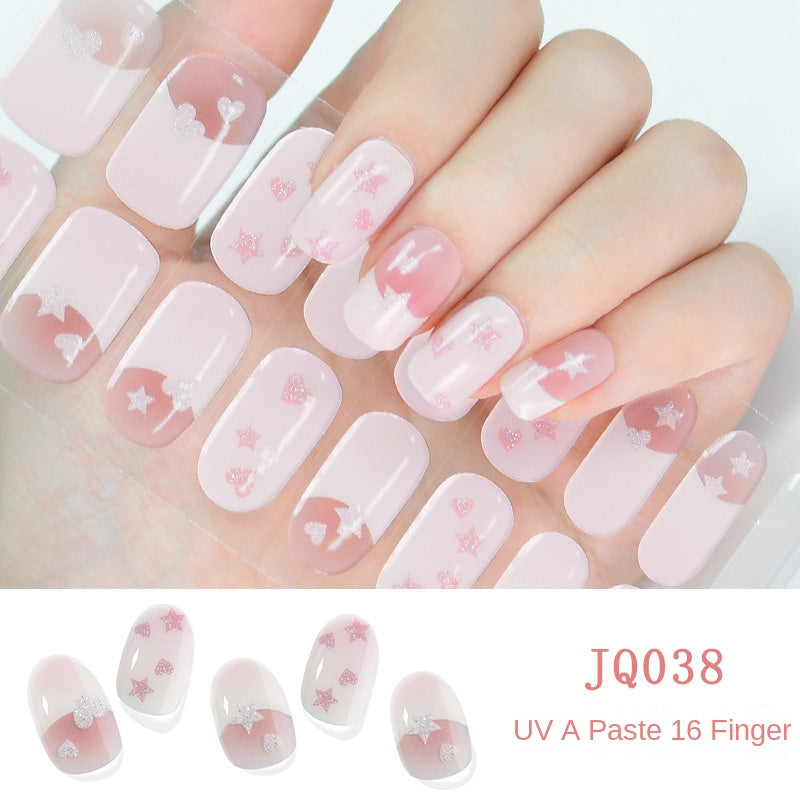 Xiantai UV Gel Nail Art Patches Semi-Cured Light Therapy Nail Stickers Waterproof 16 Finger Half Cured Nail Full Cover Wholesale