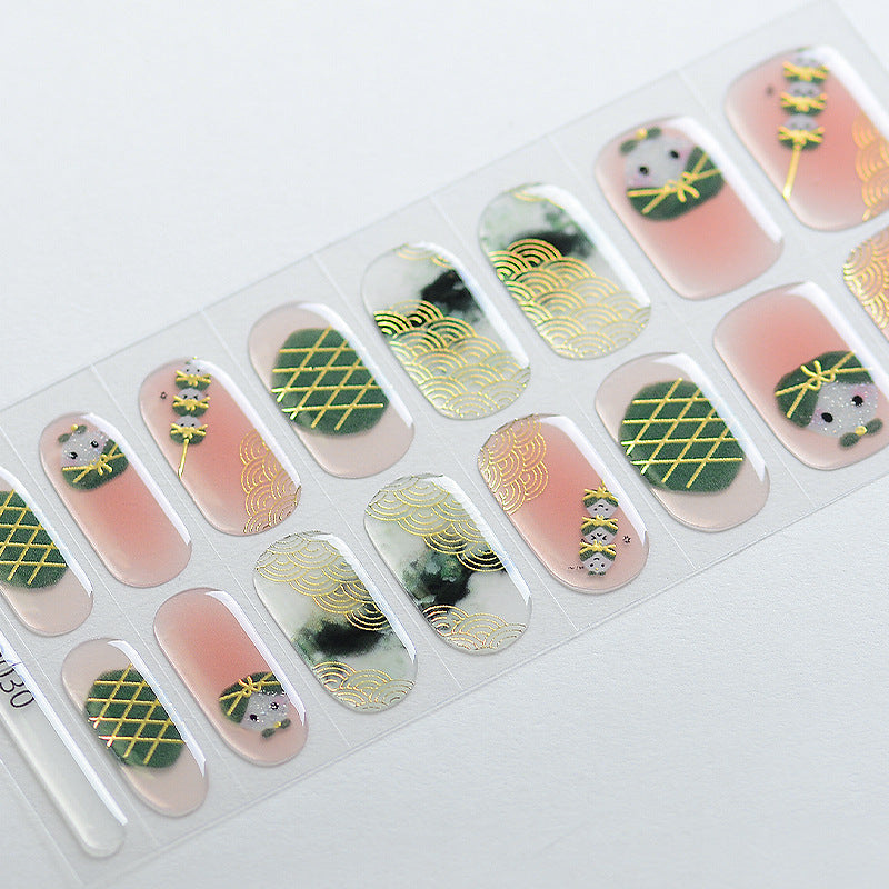 Xiantai UV Gel Nail Art Patches Semi-Cured Light Therapy Nail Stickers Waterproof 16 Finger Half Cured Nail Full Cover Wholesale