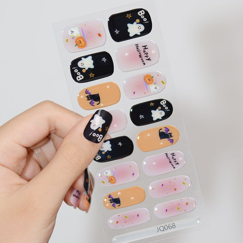 Xiantai UV Gel Nail Art Patches Semi-Cured Light Therapy Nail Stickers Waterproof 16 Finger Half Cured Nail Full Cover Wholesale