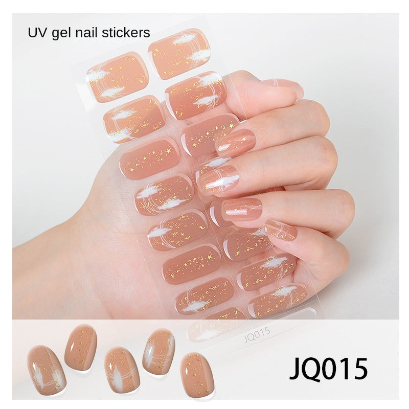 Xiantai UV Gel Nail Art Patches Semi-Cured Light Therapy Nail Stickers Waterproof 16 Finger Half Cured Nail Full Cover Wholesale