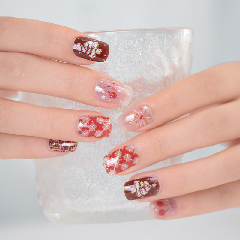 Xiantai UV Gel Nail Art Patches Semi-Cured Light Therapy Nail Stickers Waterproof 16 Finger Half Cured Nail Full Cover Wholesale