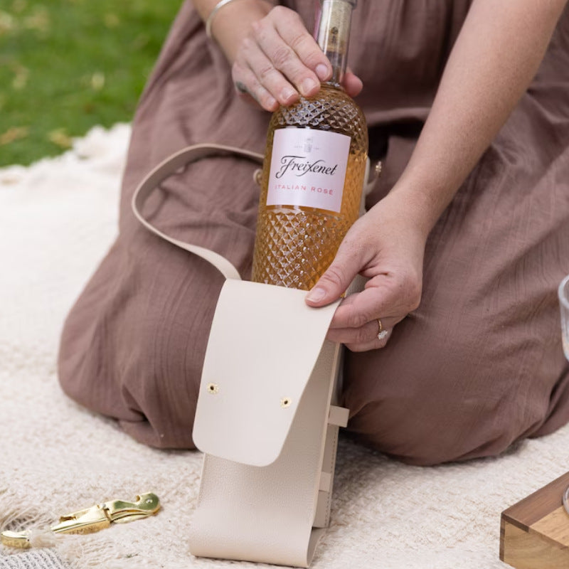 Wine Tote Bag with Leather Wine and Champagne Storage, Portable Carry Bag for Picnics