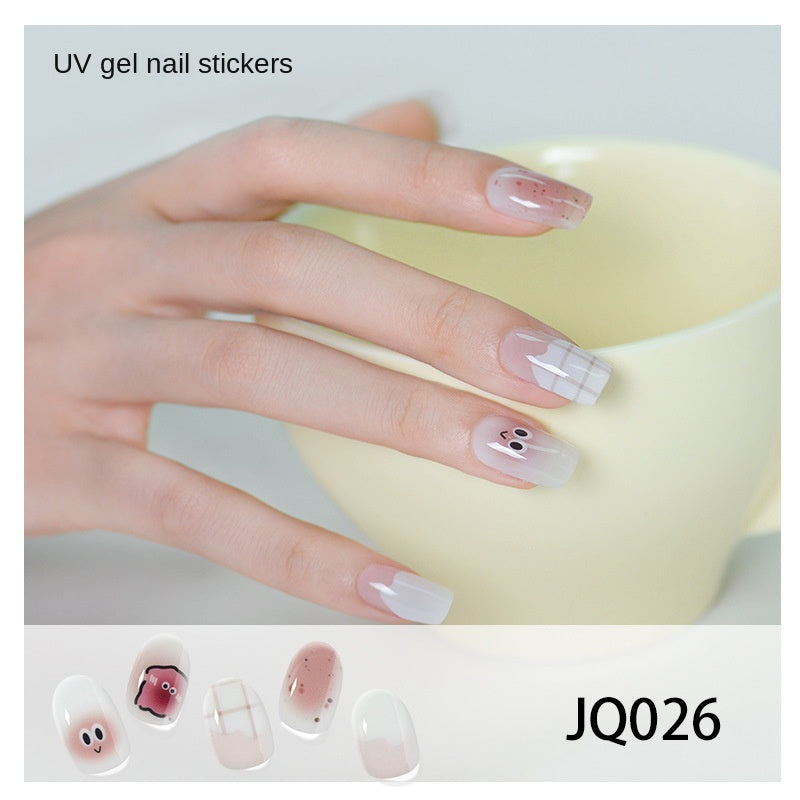 Xiantai UV Gel Nail Art Patches Semi-Cured Light Therapy Nail Stickers Waterproof 16 Finger Half Cured Nail Full Cover Wholesale