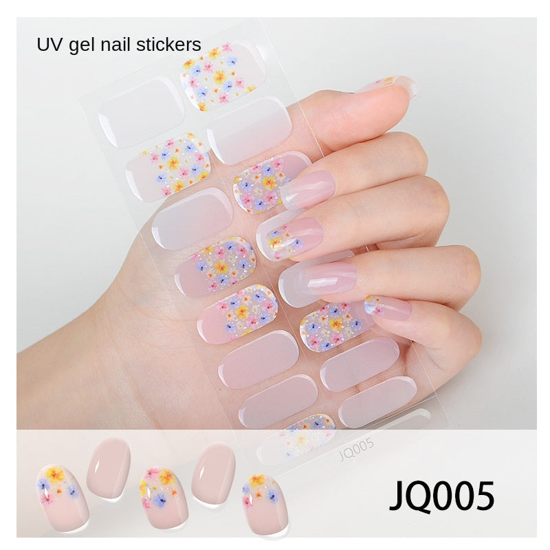 Xiantai UV Gel Nail Art Patches Semi-Cured Light Therapy Nail Stickers Waterproof 16 Finger Half Cured Nail Full Cover Wholesale