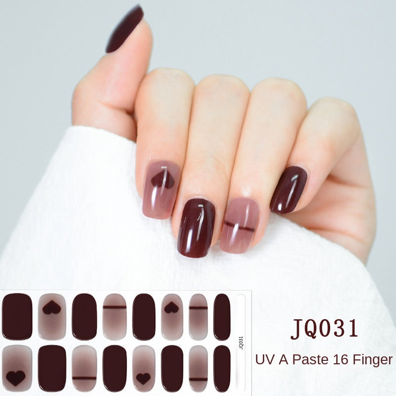 Xiantai UV Gel Nail Art Patches Semi-Cured Light Therapy Nail Stickers Waterproof 16 Finger Half Cured Nail Full Cover Wholesale