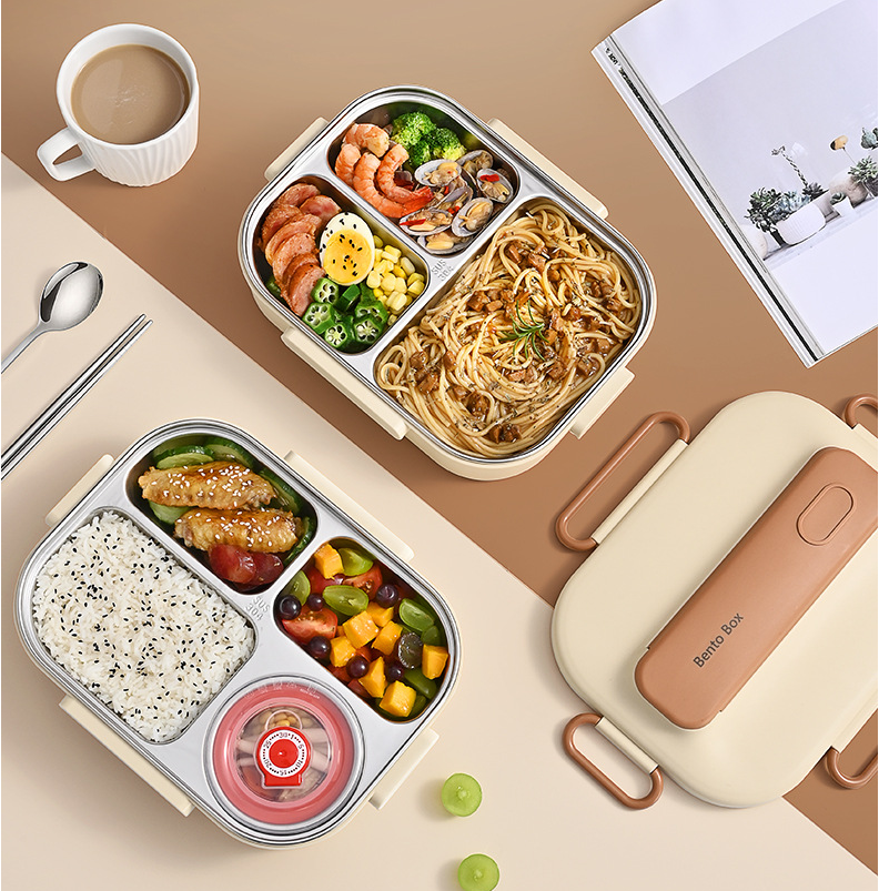 Microwave-heatable 304 stainless steel compartment sealed insulation lunch box lunch box