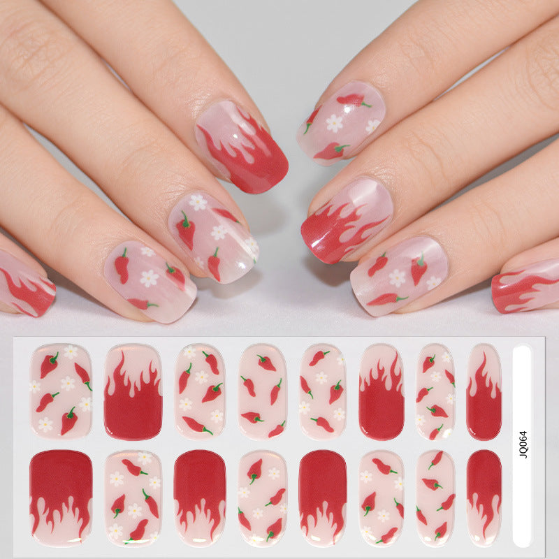 Xiantai UV Gel Nail Art Patches Semi-Cured Light Therapy Nail Stickers Waterproof 16 Finger Half Cured Nail Full Cover Wholesale