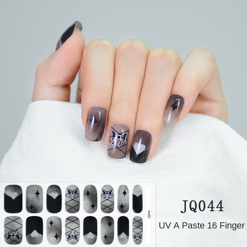 Xiantai UV Gel Nail Art Patches Semi-Cured Light Therapy Nail Stickers Waterproof 16 Finger Half Cured Nail Full Cover Wholesale