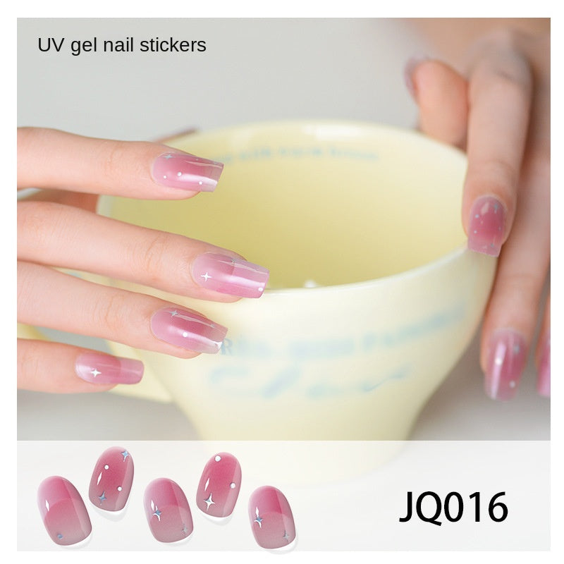 Xiantai UV Gel Nail Art Patches Semi-Cured Light Therapy Nail Stickers Waterproof 16 Finger Half Cured Nail Full Cover Wholesale