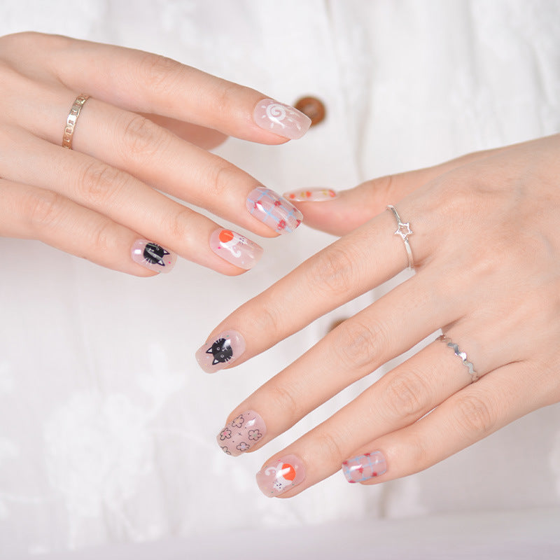 Xiantai UV Gel Nail Art Patches Semi-Cured Light Therapy Nail Stickers Waterproof 16 Finger Half Cured Nail Full Cover Wholesale