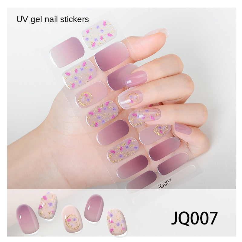 Xiantai UV Gel Nail Art Patches Semi-Cured Light Therapy Nail Stickers Waterproof 16 Finger Half Cured Nail Full Cover Wholesale