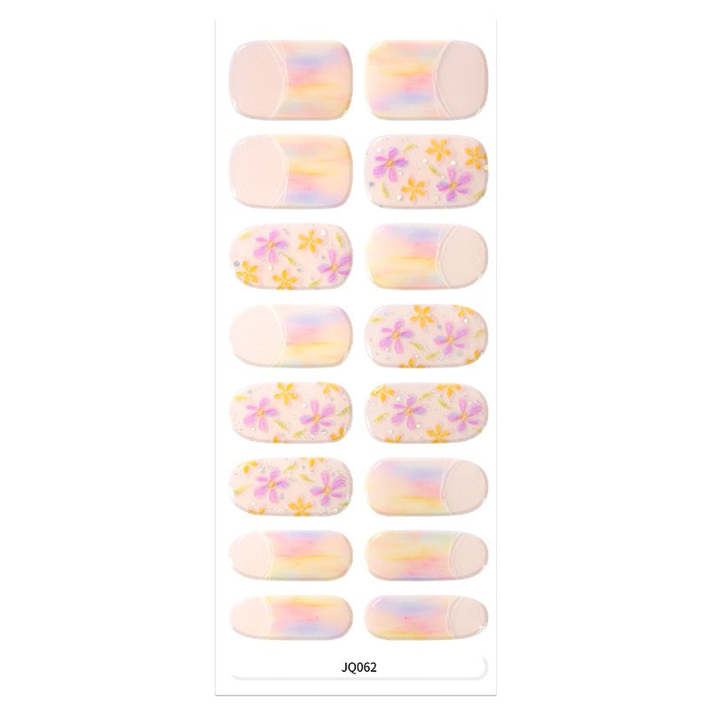Xiantai UV Gel Nail Art Patches Semi-Cured Light Therapy Nail Stickers Waterproof 16 Finger Half Cured Nail Full Cover Wholesale