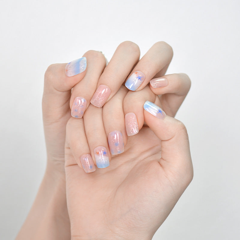 Xiantai UV Gel Nail Art Patches Semi-Cured Light Therapy Nail Stickers Waterproof 16 Finger Half Cured Nail Full Cover Wholesale