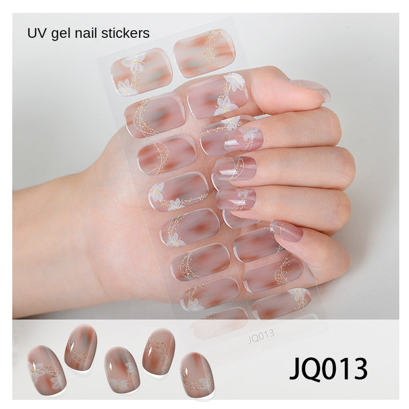 Xiantai UV Gel Nail Art Patches Semi-Cured Light Therapy Nail Stickers Waterproof 16 Finger Half Cured Nail Full Cover Wholesale