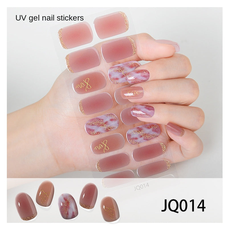 Xiantai UV Gel Nail Art Patches Semi-Cured Light Therapy Nail Stickers Waterproof 16 Finger Half Cured Nail Full Cover Wholesale