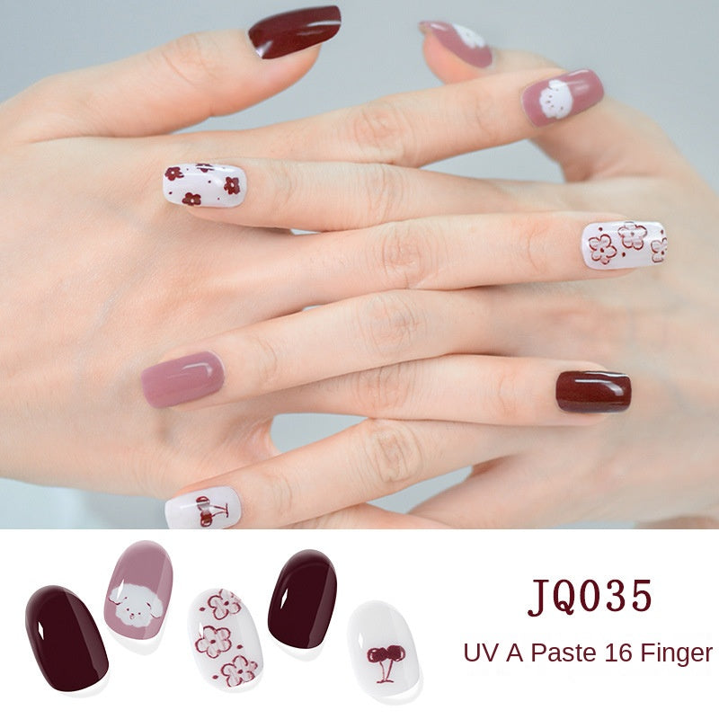 Xiantai UV Gel Nail Art Patches Semi-Cured Light Therapy Nail Stickers Waterproof 16 Finger Half Cured Nail Full Cover Wholesale