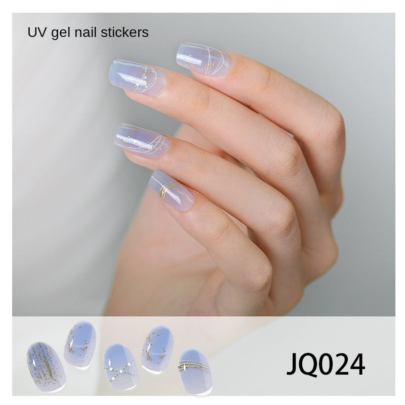 Xiantai UV Gel Nail Art Patches Semi-Cured Light Therapy Nail Stickers Waterproof 16 Finger Half Cured Nail Full Cover Wholesale