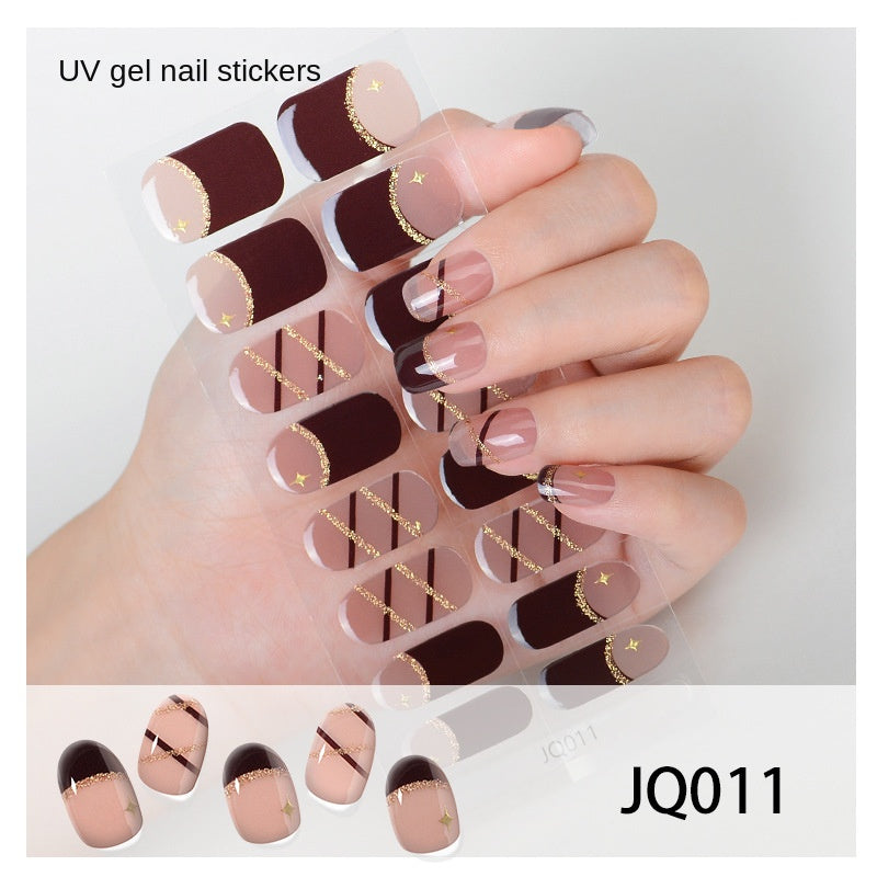 Xiantai UV Gel Nail Art Patches Semi-Cured Light Therapy Nail Stickers Waterproof 16 Finger Half Cured Nail Full Cover Wholesale