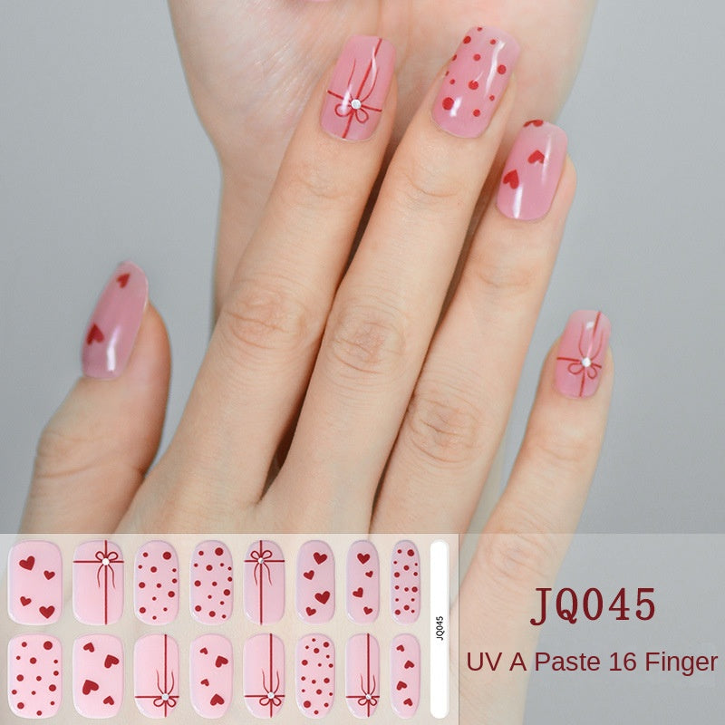 Xiantai UV Gel Nail Art Patches Semi-Cured Light Therapy Nail Stickers Waterproof 16 Finger Half Cured Nail Full Cover Wholesale
