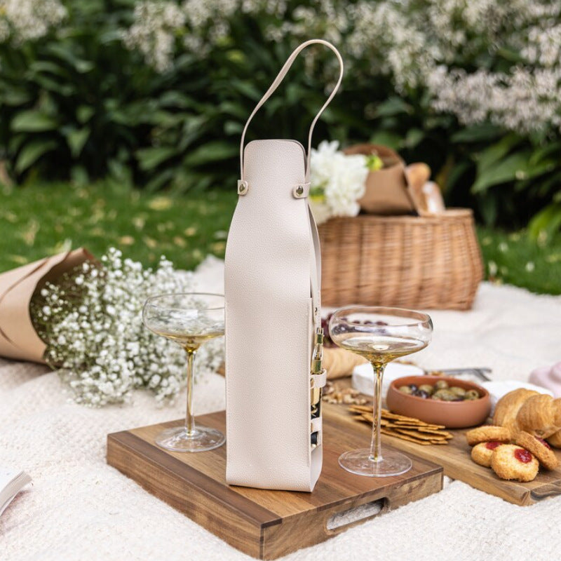 Wine Tote Bag with Leather Wine and Champagne Storage, Portable Carry Bag for Picnics