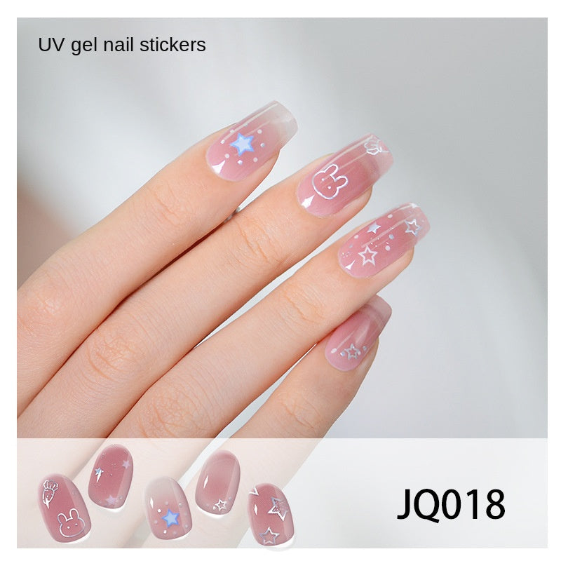 Xiantai UV Gel Nail Art Patches Semi-Cured Light Therapy Nail Stickers Waterproof 16 Finger Half Cured Nail Full Cover Wholesale