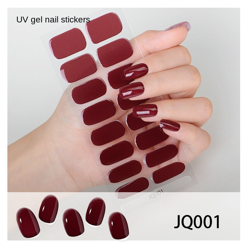 Xiantai UV Gel Nail Art Patches Semi-Cured Light Therapy Nail Stickers Waterproof 16 Finger Half Cured Nail Full Cover Wholesale