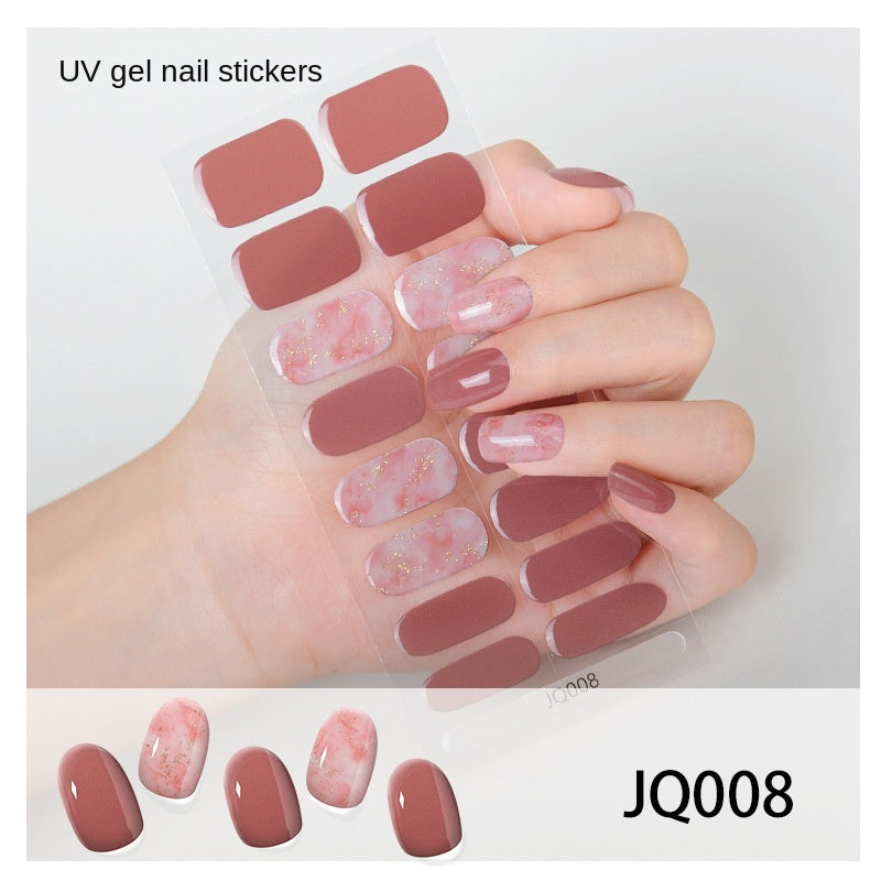 Xiantai UV Gel Nail Art Patches Semi-Cured Light Therapy Nail Stickers Waterproof 16 Finger Half Cured Nail Full Cover Wholesale