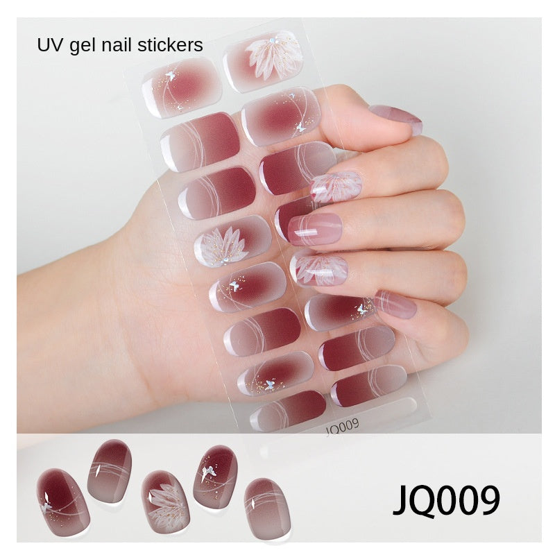 Xiantai UV Gel Nail Art Patches Semi-Cured Light Therapy Nail Stickers Waterproof 16 Finger Half Cured Nail Full Cover Wholesale